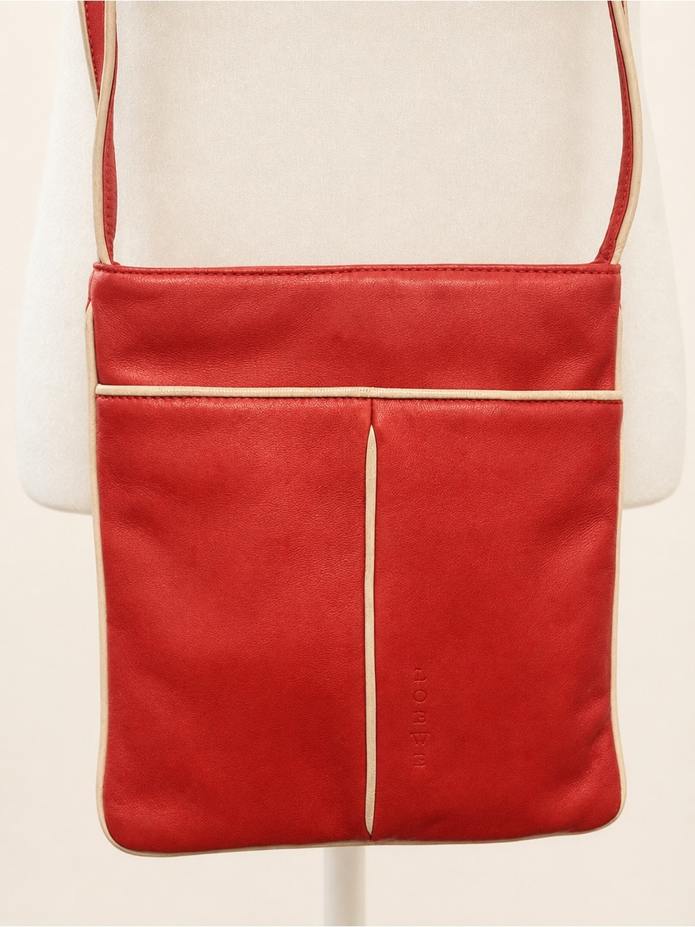 Loewe Vintage Red Leather Crossbody Shoulder Bag Cream Trim Spain - Picture 2 of 12